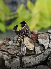 HANQI 1 Pieza Anillo Amplio De Aleación Con Estilo Bohemio Color Bronce Antiguo Ajustable Con Colgante De Borlas Para Mujeres.