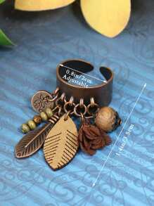 HANQI 1 Pieza Anillo Amplio De Aleación Con Estilo Bohemio Color Bronce Antiguo Ajustable Con Colgante De Borlas Para Mujeres.