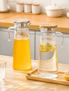 1個帶蓋水壺,37.1oz / 54.1oz重型飲料壺,有不銹鋼蓋或木蓋,適用於果汁,奶茶,夏季飲料,廚房用品,家庭廚房用品,生日禮物