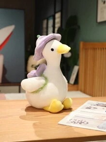 1pc Simple And Cute Ins Style Hat & Flower Decor Couple Duck Plush Toy Cushion With Backpack Design - Purple - View 1