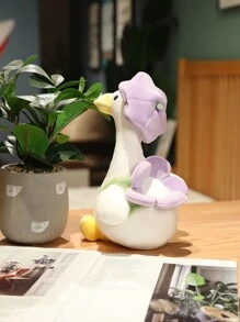 1pc Simple And Cute Ins Style Hat & Flower Decor Couple Duck Plush Toy Cushion With Backpack Design - Purple - View 5