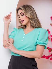 Women Blouses - 薄荷綠 - 查看 4