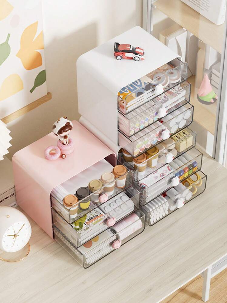 1個 卓上収納ボックス 文房具 & 雑貨オーガナイザー 引出し付き