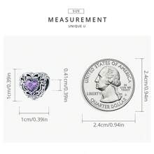 bamoer 1 PC 925 Sterling Silver Purple Shining Stone Collection Charms Love Drop Pendant fit for Charm Bracelet Vintage Pattern Beads