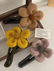 3入組/套女士超大號鬆緊夾並有羊毛花裝飾,多功能的冬季髮飾品