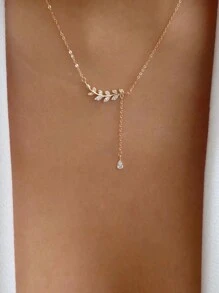 水鑽樹葉和水滴吊墜Y字項鍊