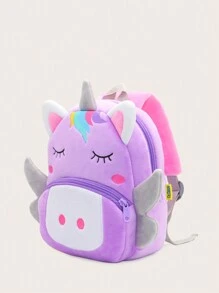1 件装独角兽毛绒材质儿童女孩背包，拉链开合，适合日常使用 - 紫色 - 查看 5