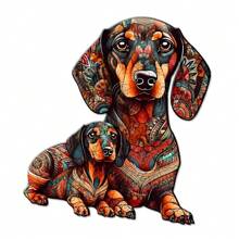 腊肠犬各种特殊形状的木制拼图,创意礼品,适用于高级玩家生日礼物,男女孩子聚会游戏,装饰画 - 彩色 - 查看 1