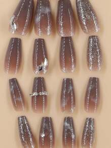 24pcs/Set Coffin Shaped False Nails With 1pc Nail File And 1pc Soak-Off Gel Press On Nails Nail Supplies