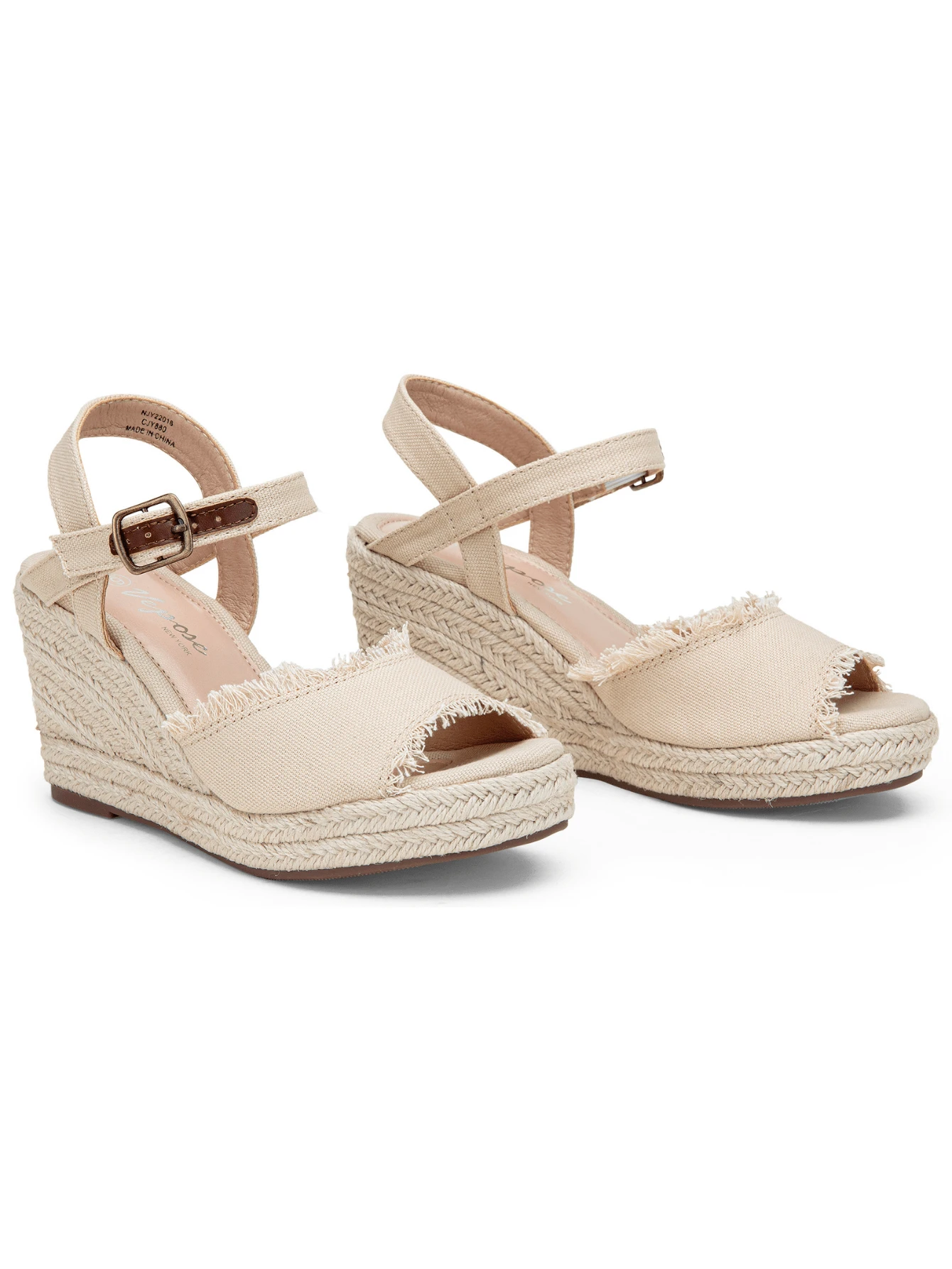 Women's 880 Espadrilles Wedge Sandals, Beige,with Ankle Buckle, Peep Toe High Heel Platform Sandals - 杏色 - 查看 1