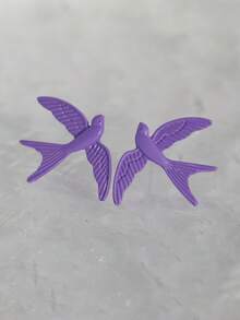 1對甜美可愛的紫燕子鳥金屬耳環,適合女士日常佩戴 - 紫色 - 查看 5