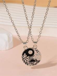 2入組陰陽吊墜項鍊 - 黑與白 - 查看 5