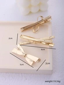 3pcs Gold Metallic Minimalist Bowknot Design Alligator Clips With Flat Tip - Gold - View 6