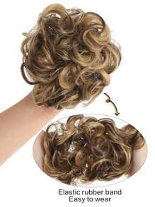 1pc Mixed color Messy Wavy Chignon Synthetic Updo Bun Hair Extension Fluffy Curly Messy  Elastic Rubber band bun
