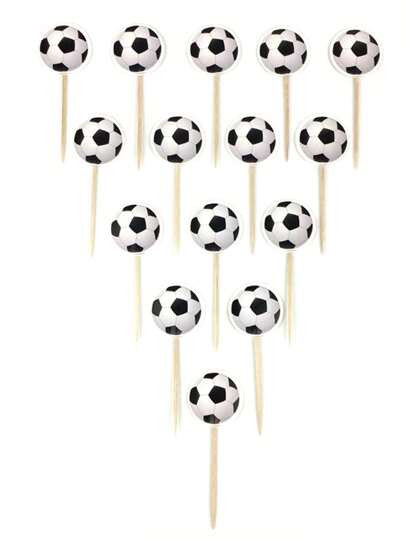 24pcs/48pcs/72pcs Football Theme Birthday Cake Toppers, World Cup Party Supplies, Cupcake Picks With Black & White Soccer Ball Designs, Cake & Cupcake Decorations