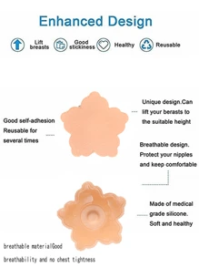 2入組女性可重複使用隱形胸部胸罩墊,防光杯子造型膠黏劑乳貼 - 黑色 - 查看 4