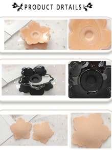 2入組女性可重複使用隱形胸部胸罩墊,防光杯子造型膠黏劑乳貼 - 黑色 - 查看 5