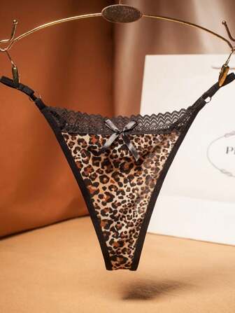 1pc Sexy Women Leopard Print Seamless Lace Soft Brushed Microfiber T-Back Panties