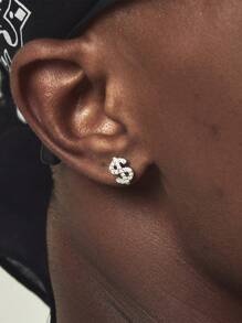 1pc Glittering Dollar Sign Shaped Ear Stud Men's Earring - Silver - View 2