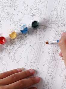 1入組聖誕主題雪人diy油畫按數字套裝,包含畫筆、亞克力顏料、帆布,適合成人,適用於裝飾牆面藝術 - 彩色 - 查看 6