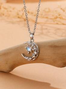 1條新月和星星垂墜項鍊 - 銀色 - 查看 1