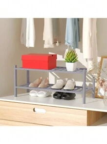 可折疊天然竹鞋架-堆疊式多功能組合收納架-便利的鞋子組織自由支撐鞋架,尺寸：11"深x 27"寬x 13"高 - 灰色 - 查看 5