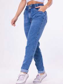 Women Jeans - 深色水洗藍 - 查看 1