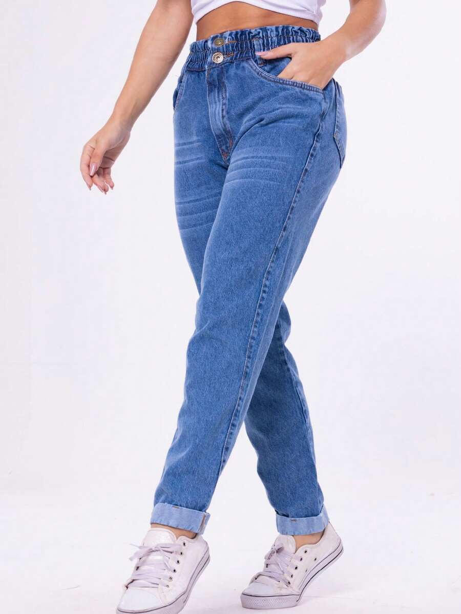 Women Jeans - 深色水洗藍 - 查看 1
