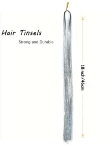 Extensiones de cabello de seda láser con reflejos, trenzas y piezas de cabello brillantes - Plateado - Ver 3