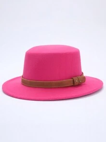 女士新款羊毛帽,扁平頂部和帶邊緣