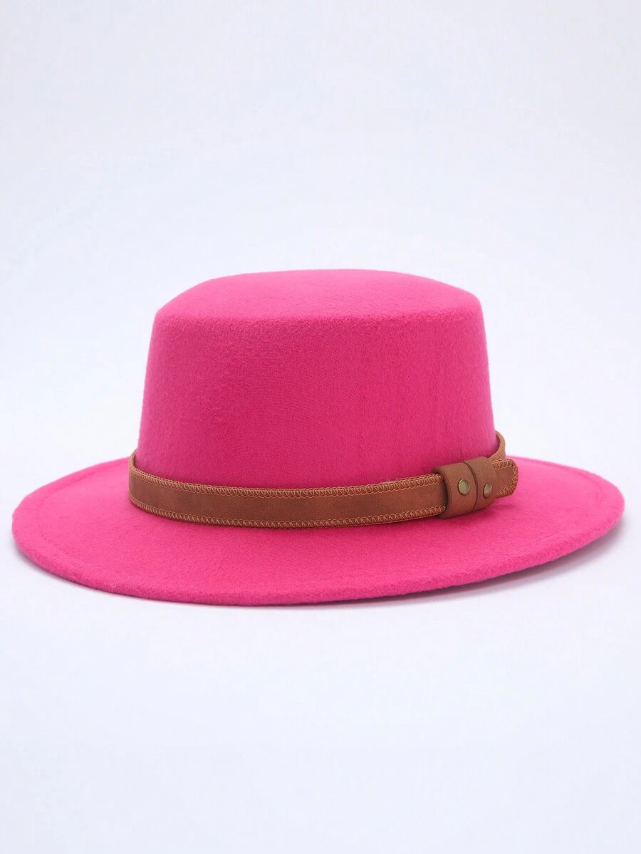 女士新款羊毛帽,扁平頂部和帶邊緣