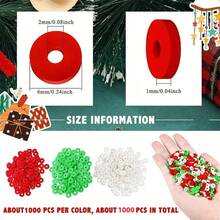 1000入組,聖誕節紅色、白色、綠色軟陶片,可用作手鍊項鍊diy珠寶配件 - 彩色 - 查看 4