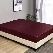 1個酒紅色柔軟實色床單 - 模擬絲緞寢具床單適用於臥室和宿舍 - 不包括枕頭套 - 酒紅色 - 查看 1