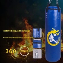 1套專業成人三大擊之沙袋,高120cm,藍色pu材料,一套掛空心pu沙袋,適用於武術、訓練、mma等