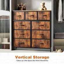 Sweetcrispy Sweetcrispy 9 Tall Fabric Clothes Cabinet Storage Organizers And Wood Top Surface Table Chest Of Drawers, 9 Drawer Dresser,Grids Grid Cabinet Fabric Storage Tower For Bedroom, Hallway, Entryway, Closet, Tall Chest Organizer Unit With Fabric Bins, Steel Frame, Wood Top, Easy Pull Handle, Charcoal