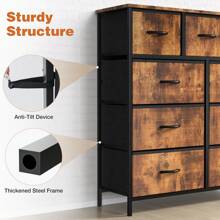 Sweetcrispy Sweetcrispy 9 Tall Fabric Clothes Cabinet Storage Organizers And Wood Top Surface Table Chest Of Drawers, 9 Drawer Dresser,Grids Grid Cabinet Fabric Storage Tower For Bedroom, Hallway, Entryway, Closet, Tall Chest Organizer Unit With Fabric Bins, Steel Frame, Wood Top, Easy Pull Handle, Charcoal