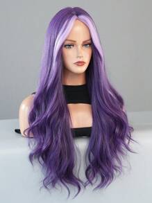 7JHH WIGS 挑染紫色长卷发假发中分紫色假发带臭鼬条纹合成假发适合女性万圣节派对角色扮演使用 28 英寸