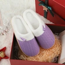 女式冬季厚底保暖且舒適防滑家居拖鞋 - 紫色 - 查看 1