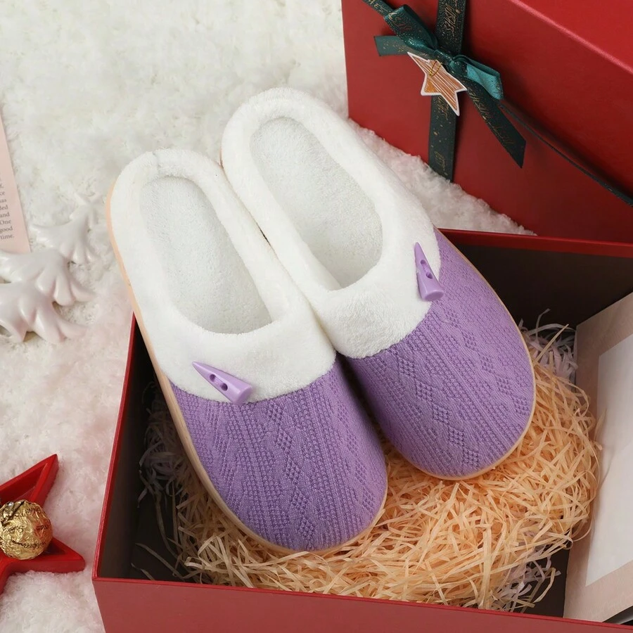 女式冬季厚底保暖且舒適防滑家居拖鞋 - 紫色 - 查看 1