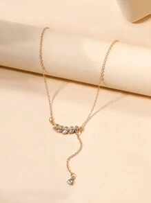 水鑽樹葉和水滴吊墜Y字項鍊