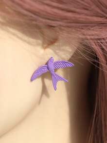 1對甜美可愛的紫燕子鳥金屬耳環,適合女士日常佩戴 - 紫色 - 查看 1
