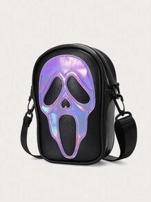 Yogodlns Laser Ghost Patch Shoulder Bag Punk Zipper Crossbody Bag Niche Girls Purse For Gift Ghost Pattern Shoulder Bag, Zipper Crossbody Bag, Casual Purse For Shopping - Mauve Purple - View 1