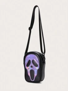 Yogodlns Laser Ghost Patch Shoulder Bag Punk Zipper Crossbody Bag Niche Girls Purse For Gift Ghost Pattern Shoulder Bag, Zipper Crossbody Bag, Casual Purse For Shopping - Mauve Purple - View 8