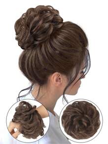 亂糟糟的髮型發夾,玫瑰花髻髮型,女士髮圈,真實的頭髮會亂糟糟的,盤髮形成馬尾辮,亂髮髻(淺棕色) - 巧克力棕 - 查看 4