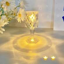 1pc Led Transparent Acrylic Artificial Glass Mini Table Lamp Scene Display Night Light For Creative Bedroom Bedside Decoration, Candle Light Projection - Mustard Yellow - View 8