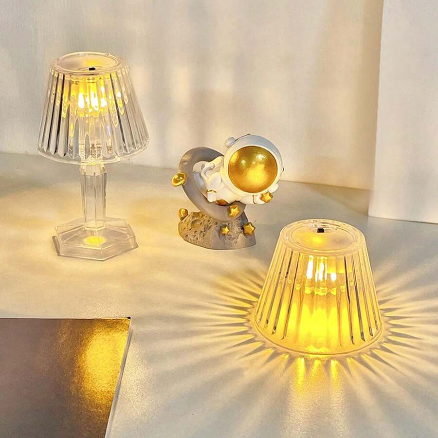 1pc Led Transparent Acrylic Artificial Glass Mini Table Lamp Scene Display Night Light For Creative Bedroom Bedside Decoration, Candle Light Projection - Mustard Yellow - View 1