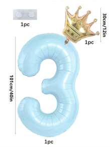2 buah Balon Desain Nomor dan Mahkota, Balon Pesta Ulang Tahun PE Biru Muda 40 Inci - Baby Blue - View 3