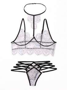 Black & White Lace Sexy Lingerie Set - Black and White - View 8