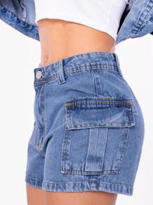 Women Denim Shorts - Medium Wash - View 2