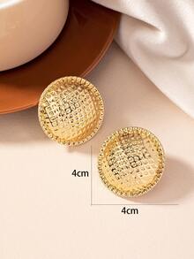 1pair Metallic Asymmetrical Hat Shaped Earrings With Plaid Pattern, And High-End - Yellow Gold - View 4